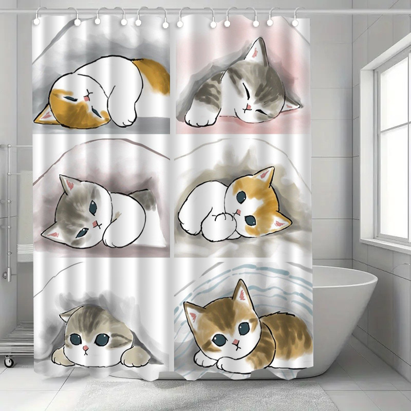 Home Bathroom Design Ideas - Cute Sleeping Cats Shower Curtain Watercolor