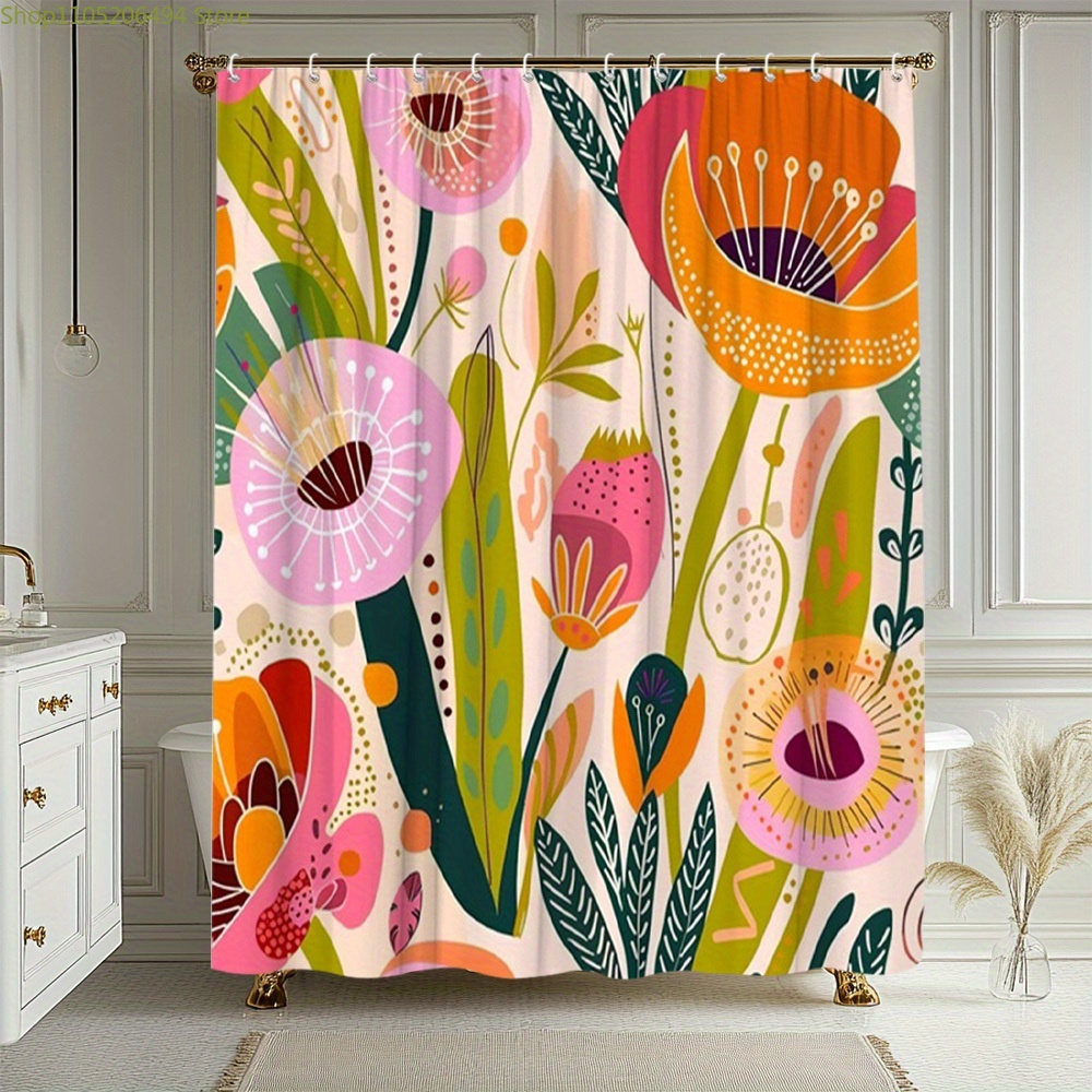 Vibrant Floral Pattern Shower  - Home Bathroom Design Ideas 评论和价格