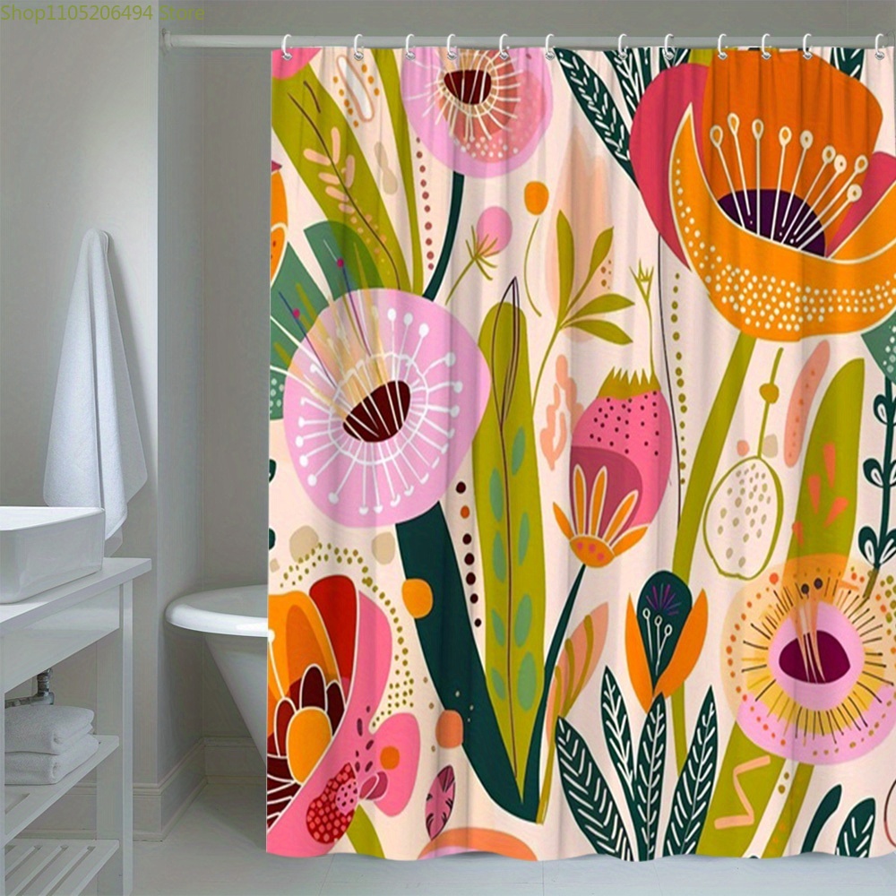 Vibrant Floral Pattern Shower  - Home Bathroom Design Ideas 评论和价格