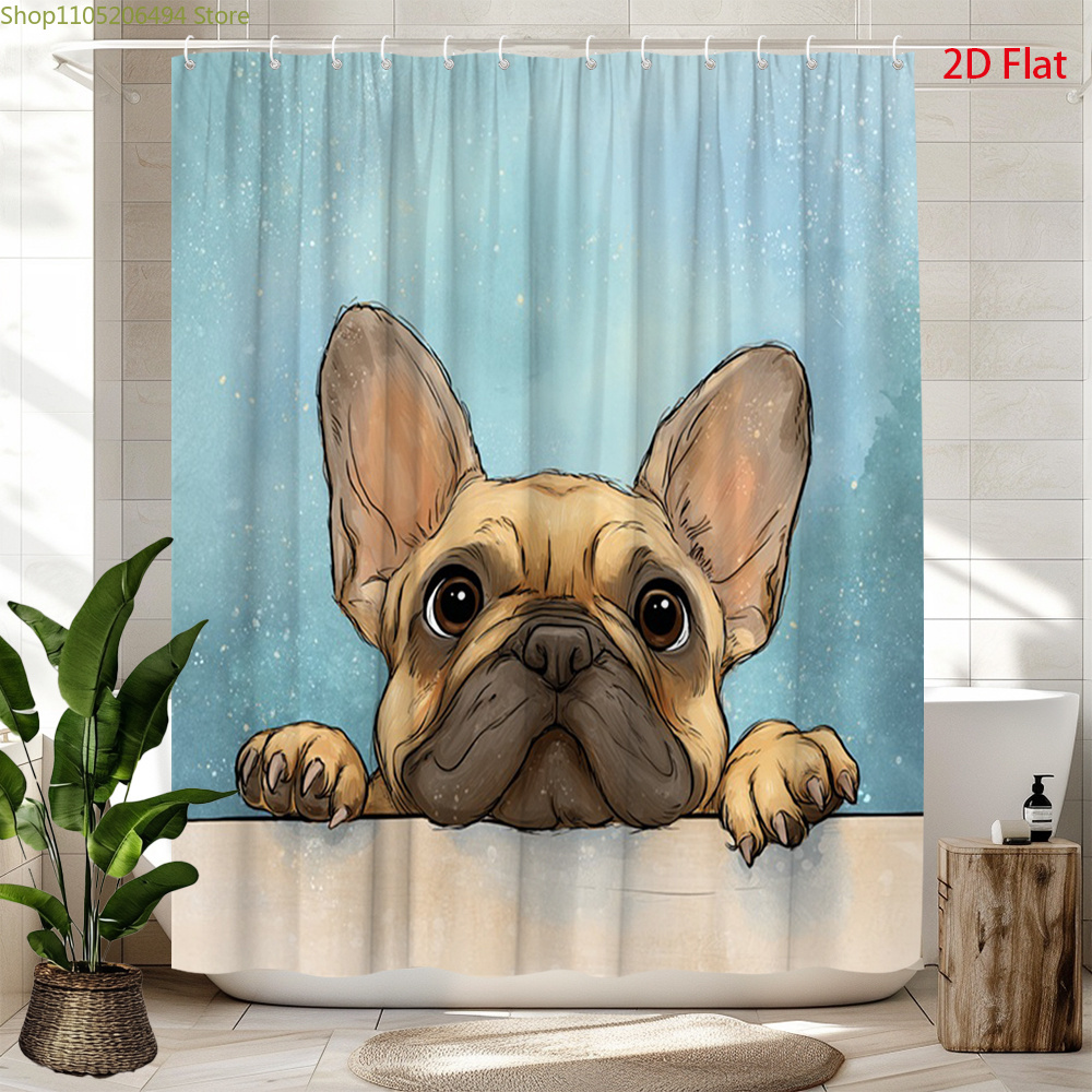 Cute French Bulldog Shower Cur - Adorable Home Bathroom Ideas 评论和价格