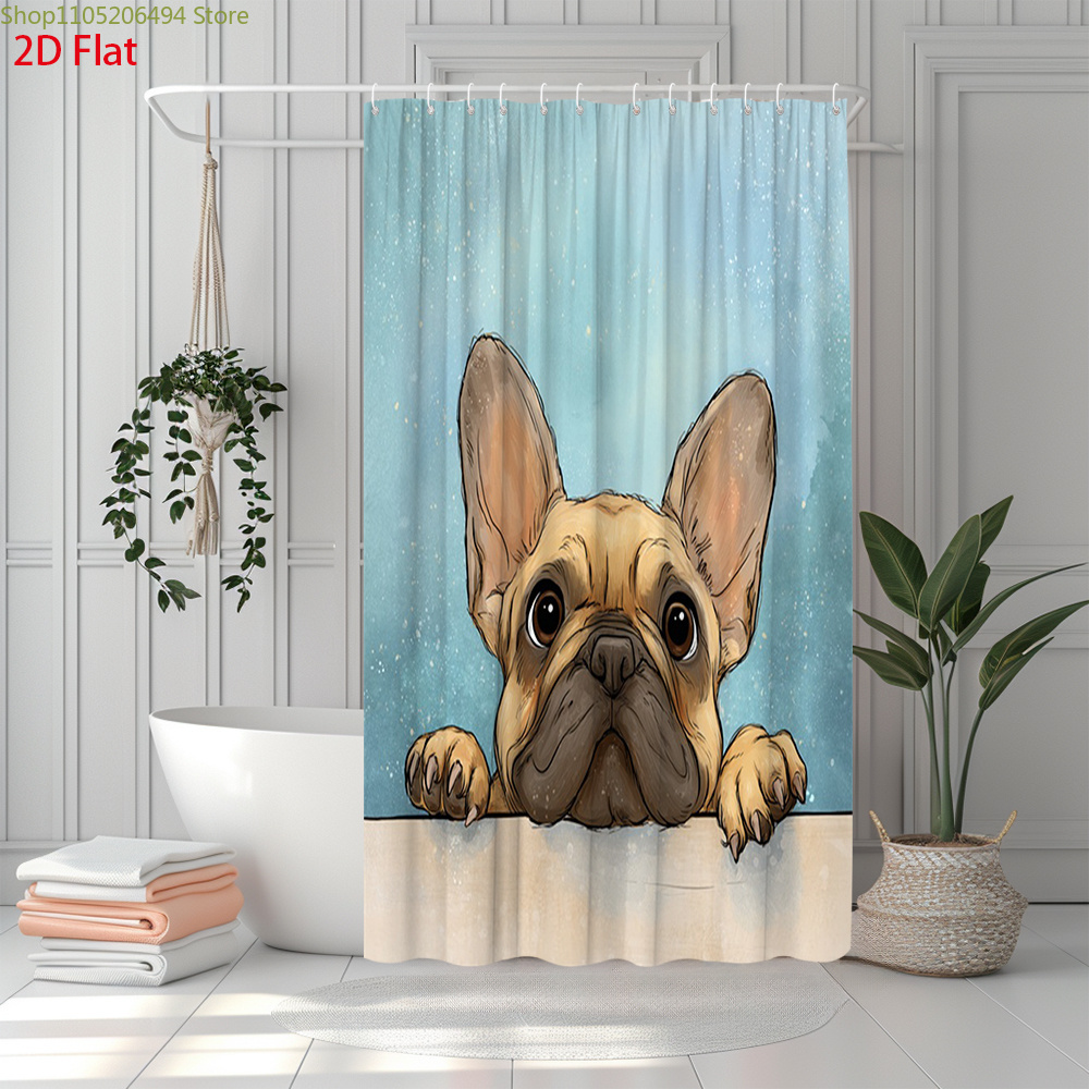 Cute French Bulldog Shower Cur - Adorable Home Bathroom Ideas 评论和价格