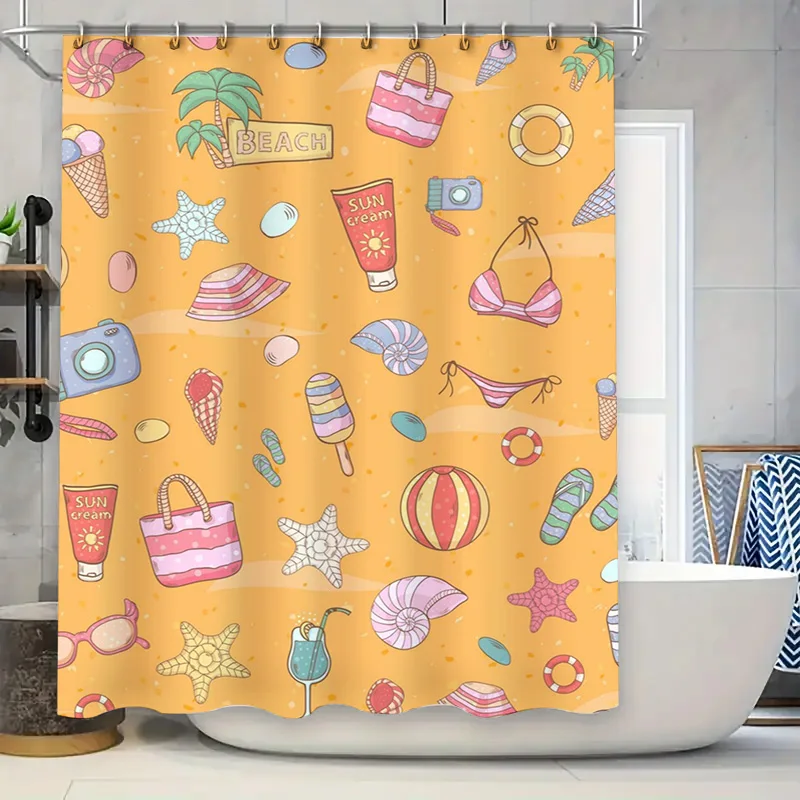 Beach Summer Theme Shower Curt - Home Bathroom Design Ideas 评论和价格