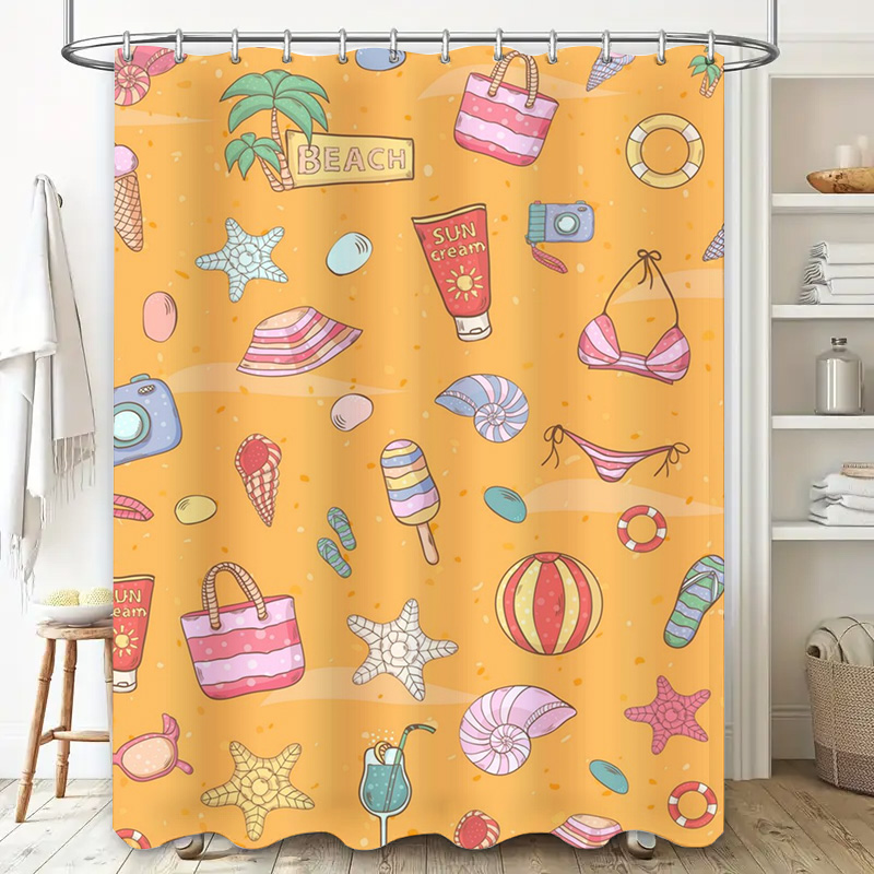 Beach Summer Theme Shower Curt - Home Bathroom Design Ideas 评论和价格