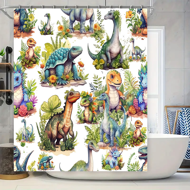 Colorful Dinosaur Shower Curta - Home Bathroom Design Ideas 评论和价格