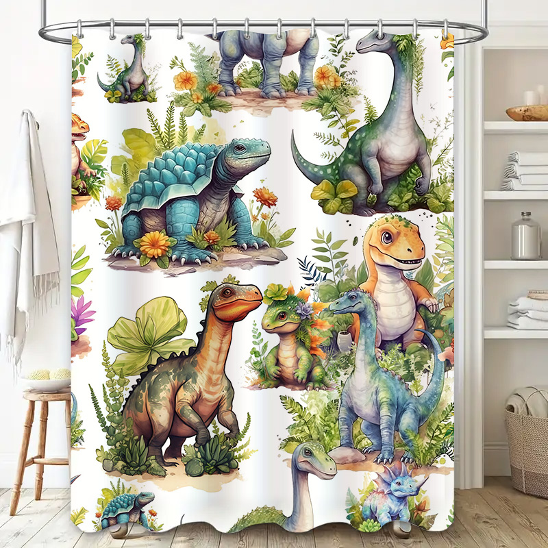 Colorful Dinosaur Shower Curta - Home Bathroom Design Ideas 评论和价格