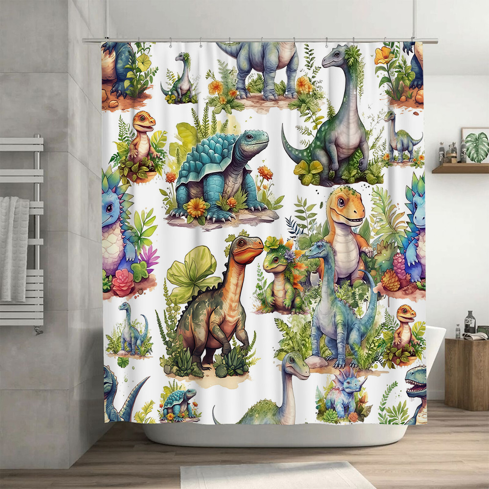 Colorful Dinosaur Shower Curta - Home Bathroom Design Ideas 评论和价格