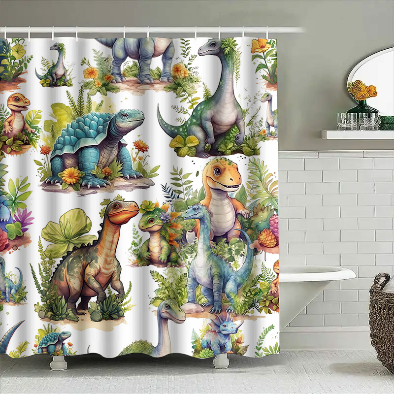Colorful Dinosaur Shower Curta - Home Bathroom Design Ideas 评论和价格