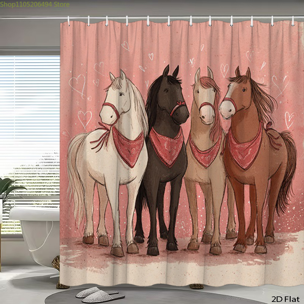 Cute Horses Shower Curtain, Ca - Home Bathroom Design Ideas 评论和价格